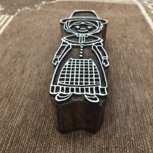 Comic Welsh Lady, hand carved Indian wood printing block; textile stamp; pottery stamp,