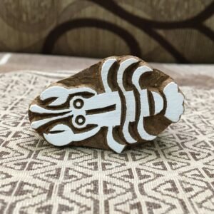 Exquisite Indian Wooden Printing Block – Small Lobster, hand carved Indian wood printing block; textile stamp; pottery stamp,