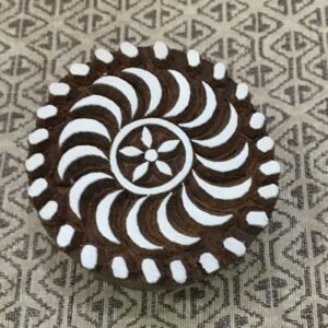 Dotty Swirl’s Mandala, Round Hand Carved Indian Wooden Stamp , Wood Block for Textile Fabric Stamping Henna Pottery DIY