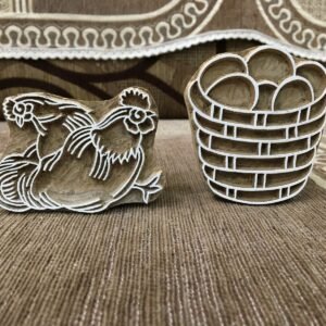 Hen n cock with the egg bucket  hand carved Indian wood printing block; textile stamp; pottery stamp,