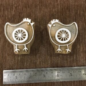 Twin Hens 01  hand carved Indian wood printing block; textile stamp; pottery stamp,