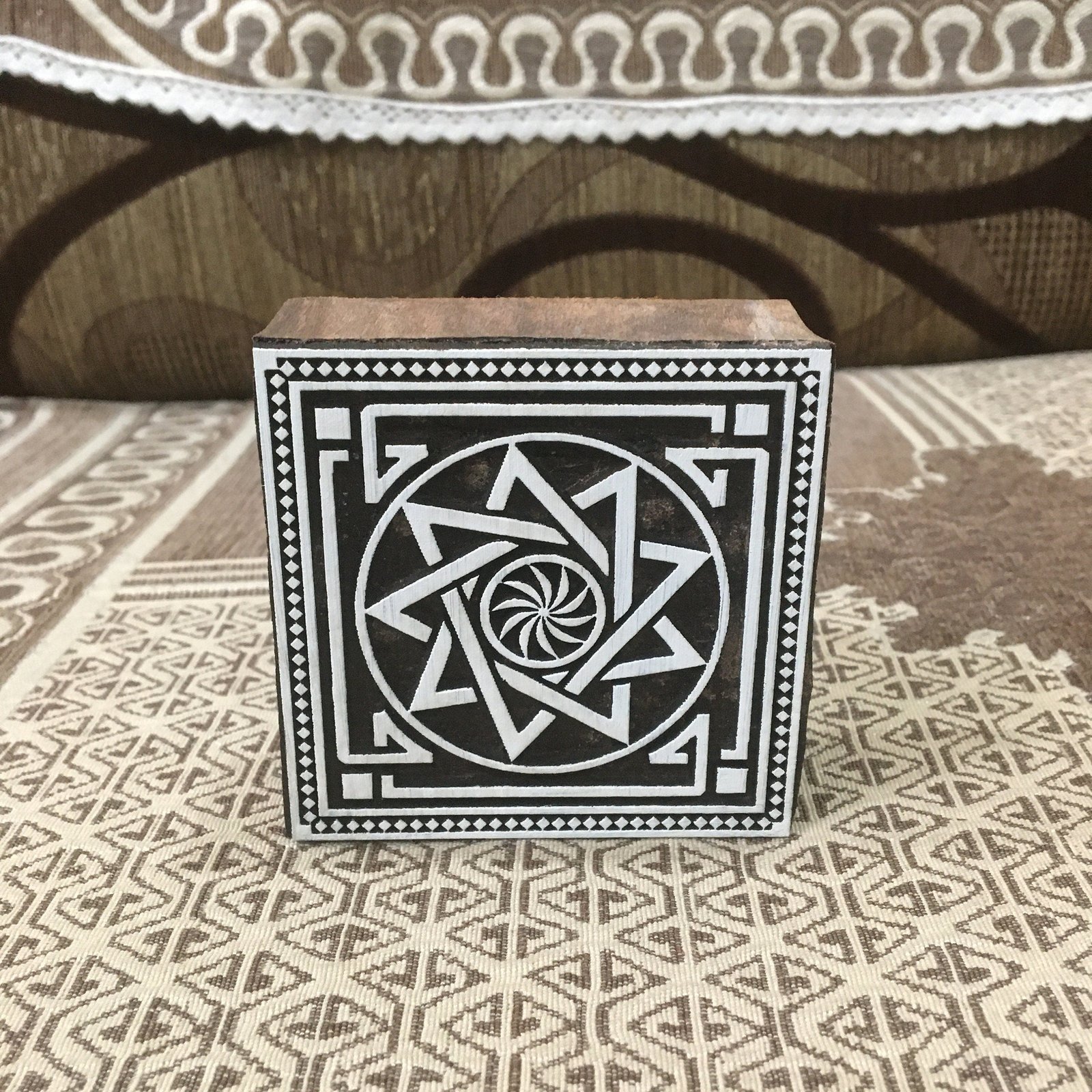 Celtic Mandala Square  hand carved Indian wood printing block; textile stamp; pottery stamp,