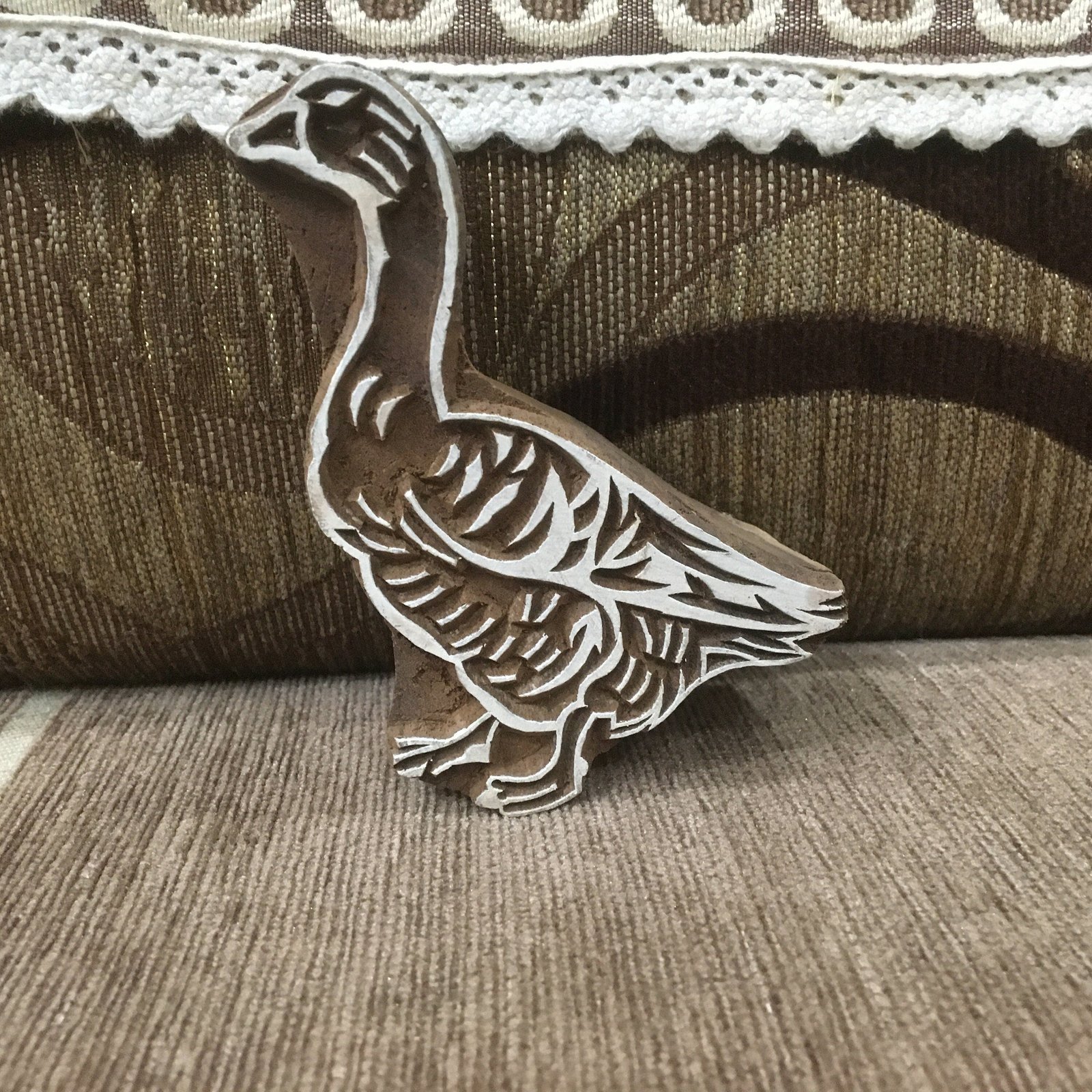 Standing Goose, hand carved Indian wood printing block; textile stamp; pottery stamp,