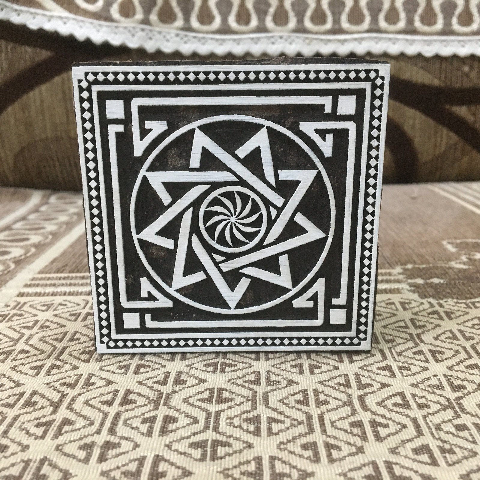 Celtic Mandala Square  hand carved Indian wood printing block; textile stamp; pottery stamp,