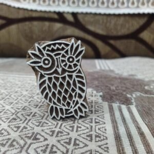 Owl on branch pose,  hand carved Indian wood printing block; textile stamp; pottery stamp,