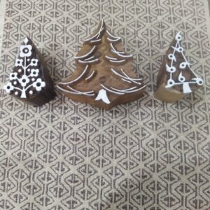 Trio Christmas Tree pottery stamp ceramic mold scrap-booking tjap batik printing floral carved stamps.