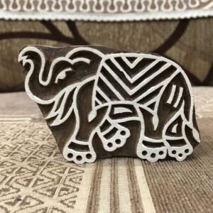 Trunk Up Elephant,  hand carved Indian wood printing block; textile stamp; pottery stamp,