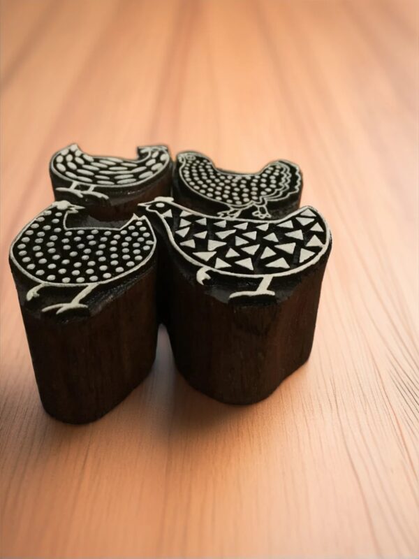 Funny Chickens Indian Artistic Handicraft Items Wooden Printing Block - Image 2
