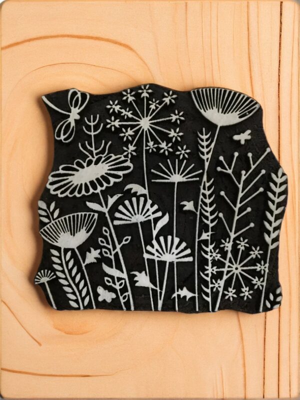 Maedow hand carved Indian wood printing block; textile stamp