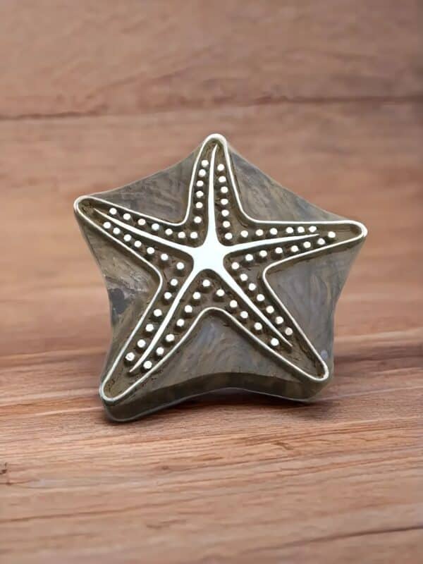 Indian Wooden Printing Block – Large Starfish, hand carved Indian wood printing block; textile stamp. - Image 2