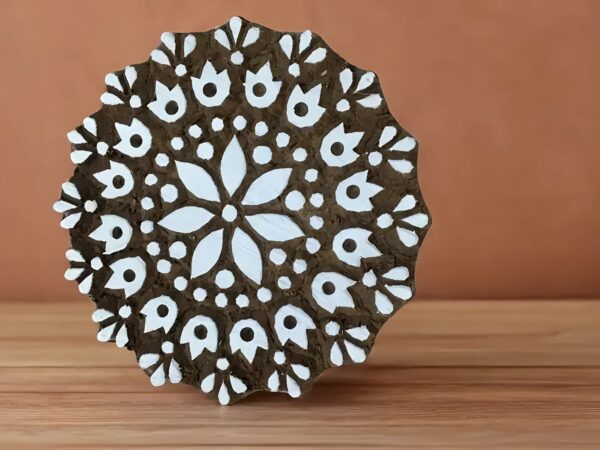 Serenity in Blooms: Indian Wooden Printing Block - Mandala Flower Design.. - Image 2