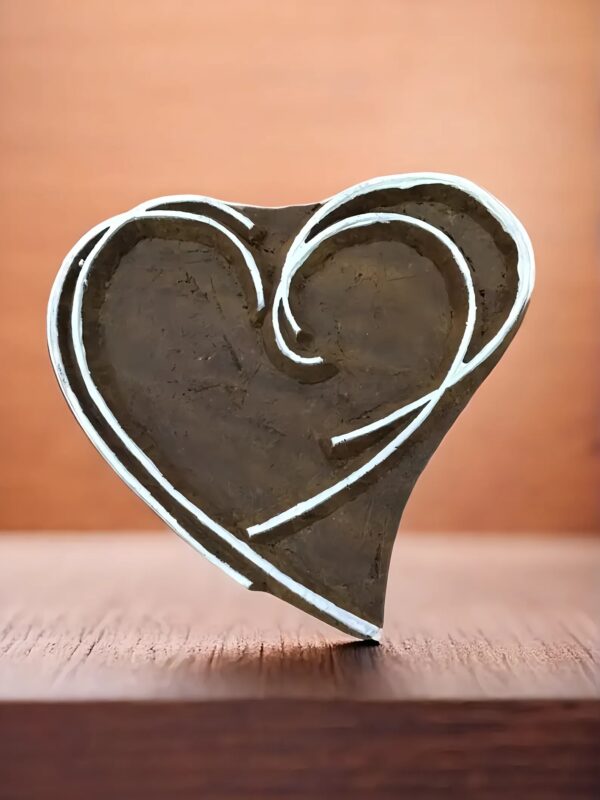 Line Hearts, hand carved Indian wood printing block; textile stamp; pottery stamp, - Image 2