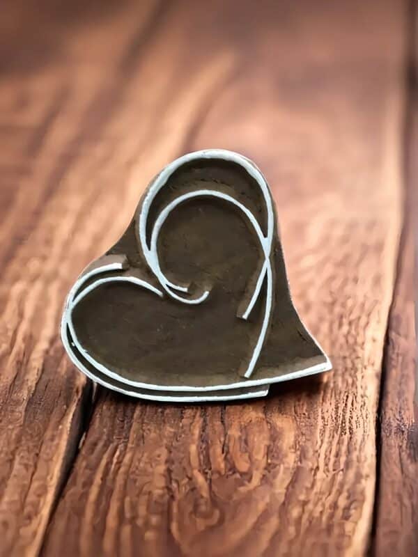 Line Hearts, hand carved Indian wood printing block; textile stamp; pottery stamp,