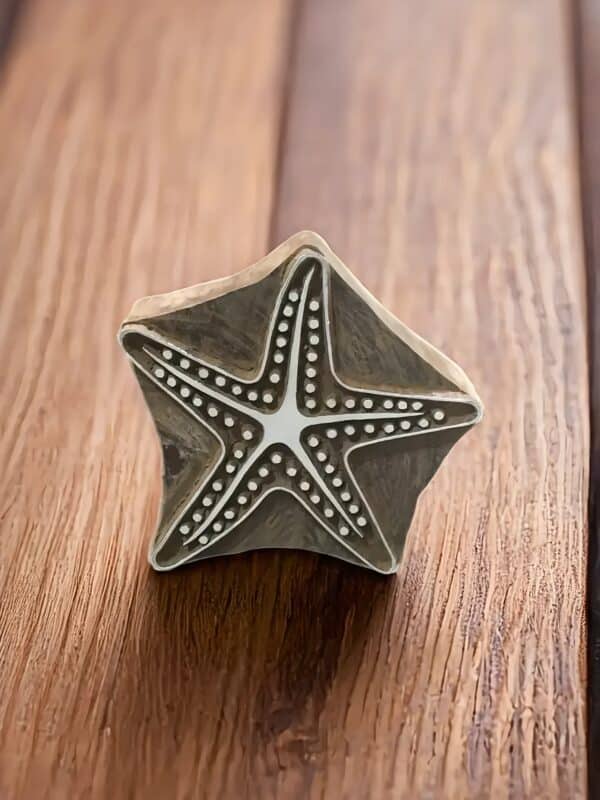 Indian Wooden Printing Block – Large Starfish, hand carved Indian wood printing block; textile stamp.