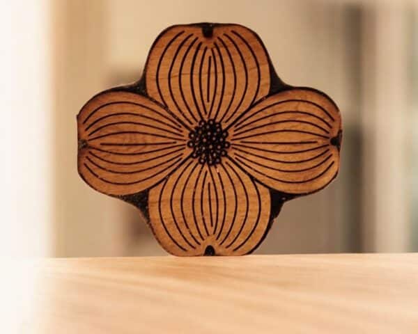Heraldic Dogwood Bloom Woodcut Stamp for Wood