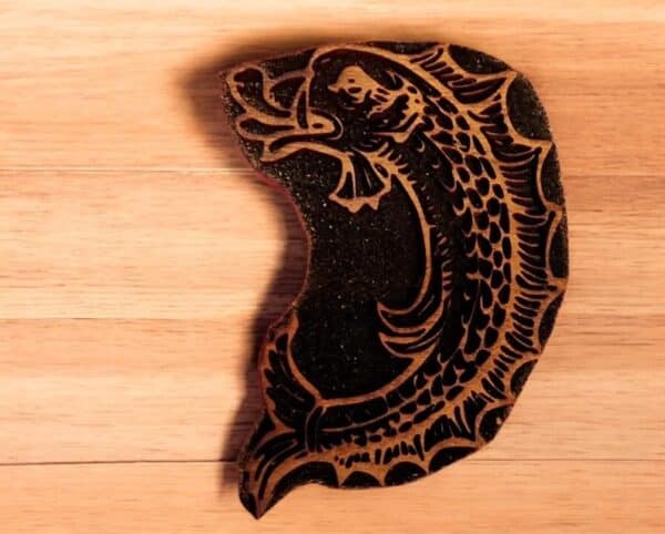 Heraldic Dolphin Haurien Woodcut Stamp for Wood Block